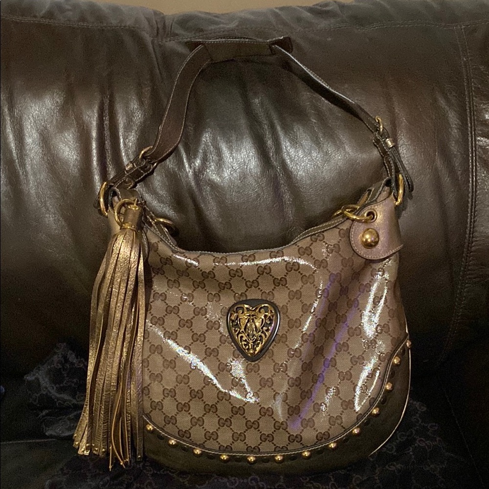 Gucci Brown and Gold Shoulder Bag with Tassel